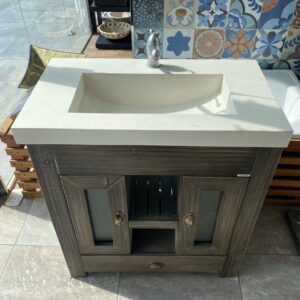 MUEBLE VINTAGE 80CM C/MESADA CUARZO BCO MATE
