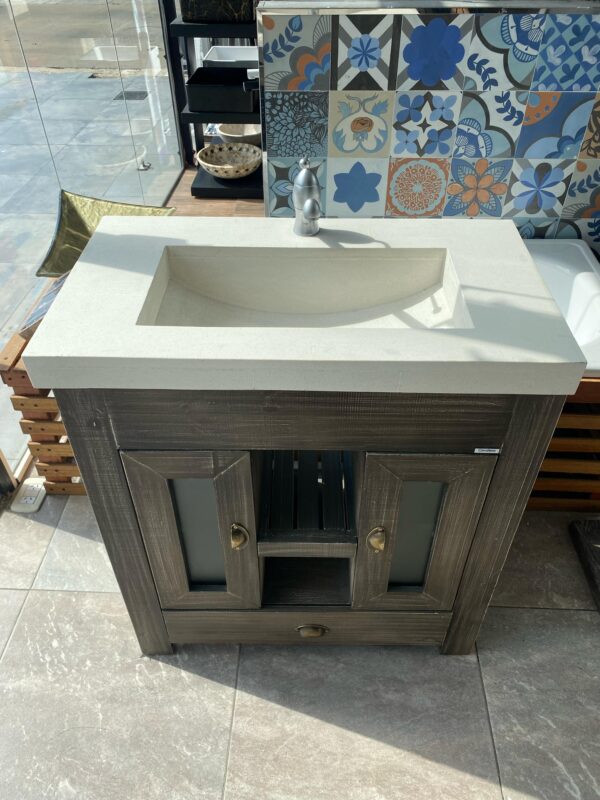 MUEBLE VINTAGE 80CM C/MESADA CUARZO BCO MATE