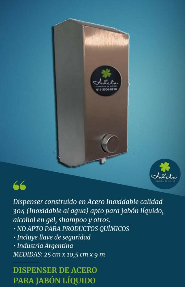 DISPENSER JABON LIQUIDO/GEL/SHAMPU ACERO PREMIUN
