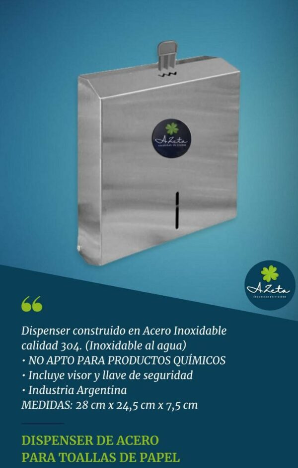 DISPENSER TOALLAS DE PAPEL DE ACERO INOX PREMIUN